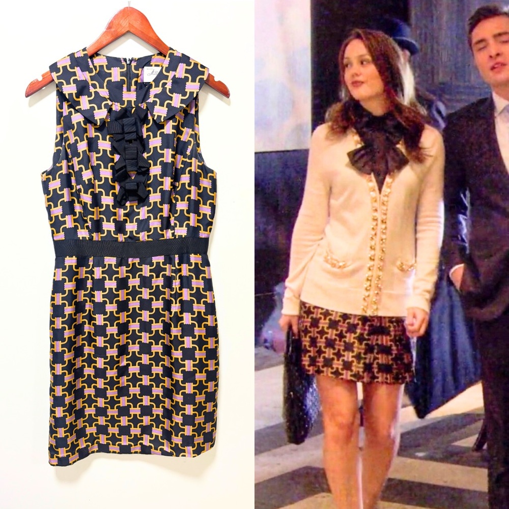 ASO Blair Waldorf in Gossip Girl Milly Sleeveless Silk Patterned Dress